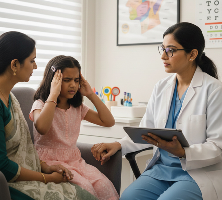 Complaints of headaches or eye pain